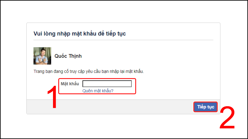 Nhập mật khẩu Facebook để xác nhận